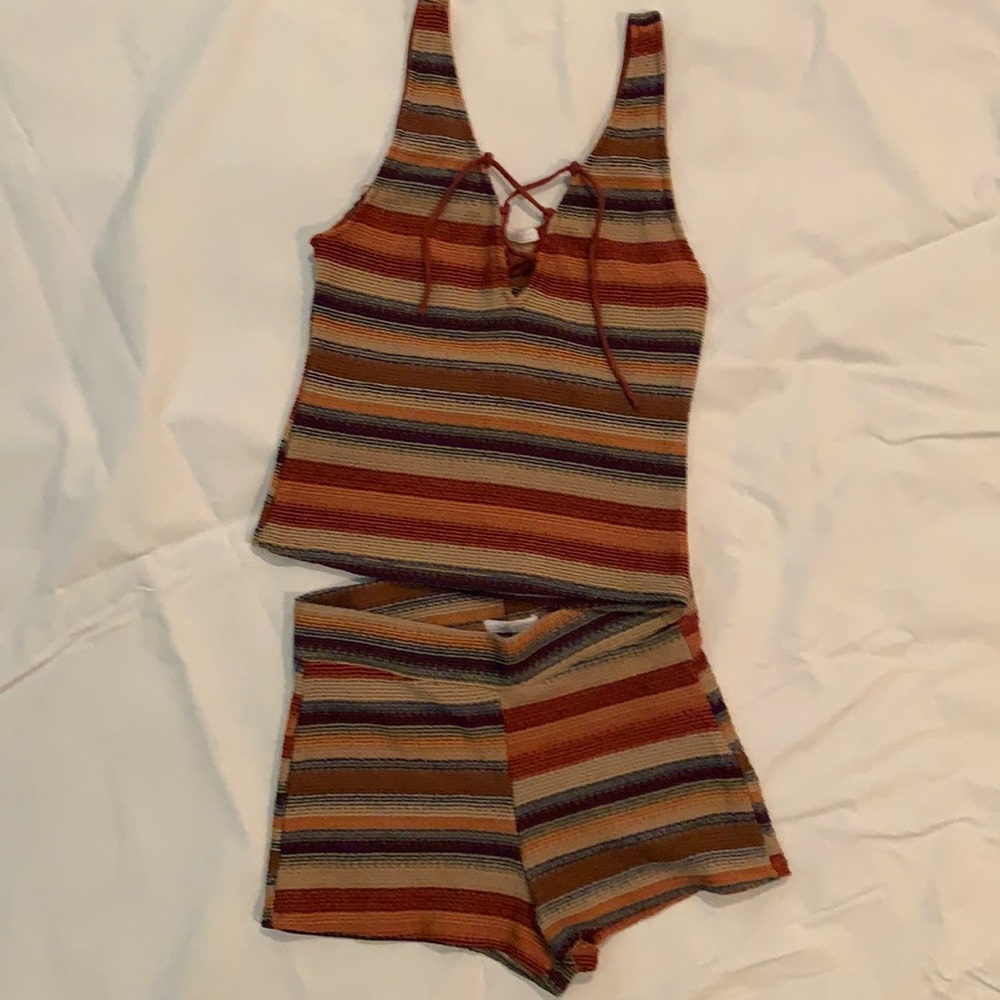 ZARA Striped Two Piece Shorts Set